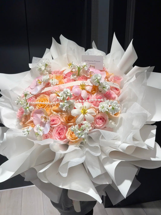 Mixed Pink and Orange Rose with Tulips Bouquet