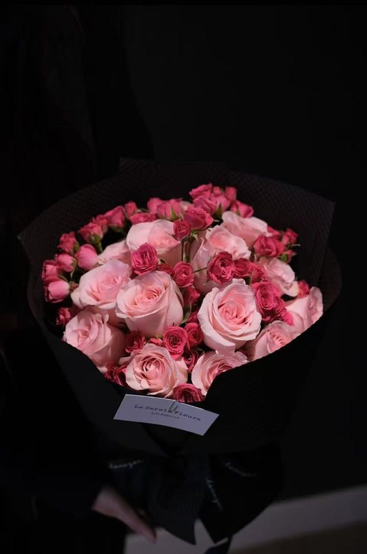 Pink Rose with Hot Pink Rose Spray Bouquet